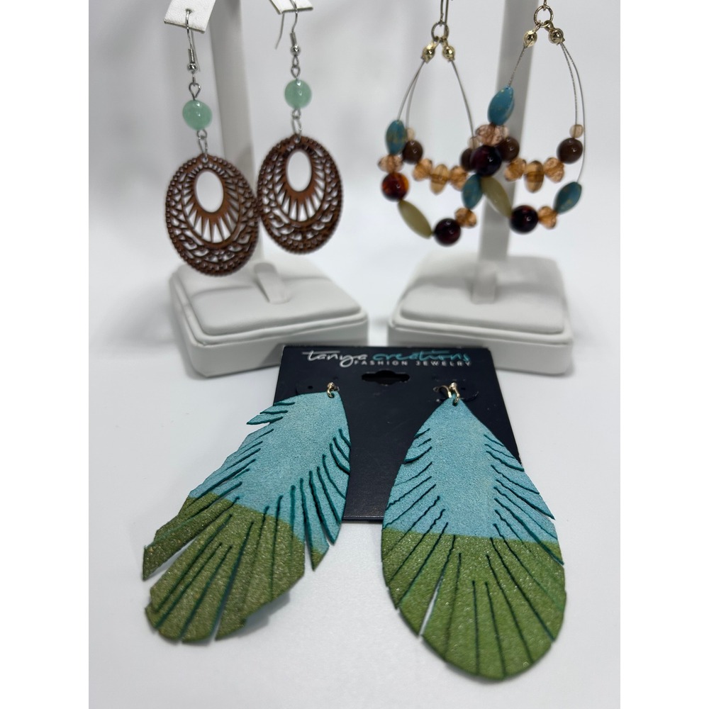 Tanya Creations Earring Lot Women OS Multicolor Good Boho Leather Wood Beaded